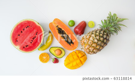Overhead shot of assortment of exotic fruits Overhead shot of assortment of exotic fruits 63118814