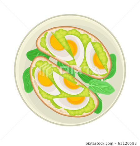 Sandwiches with Avocado and Boiled Egg Served on Plate with Greenery Vector Illustration Sandwiches with Avocado and Boiled Egg Served on Plate with Greenery Vector Illustration 63120588