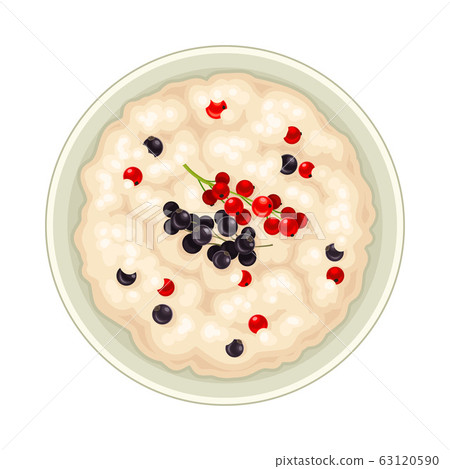 Oatmeal in Bowl with Berries Top View Vector Illustration Oatmeal in Bowl with Berries Top View Vector Illustration 63120590
