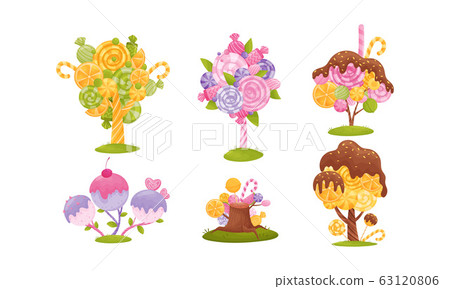 Cartoon Sweet Candy Trees Isolated on White Background Vector Set Cartoon Sweet Candy Trees Isolated on White Background Vector Set 63120806