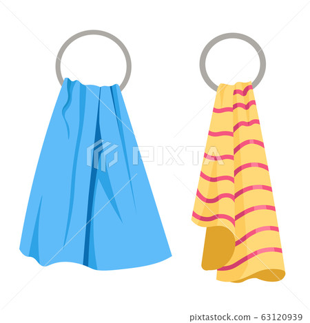 Towels on round racks, bathroom holder for fabric, isolated icons Towels on round racks, bathroom holder for fabric, isolated icons 63120939