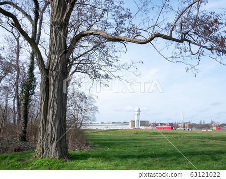 Trees And Former Radar Tower In Public City Park Tempelhofer Feld In Berlin In Winter 63121022