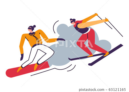 Winter sport, people skiing in mountains, skiers jumping Winter sport, people skiing in mountains, skiers jumping 63121165