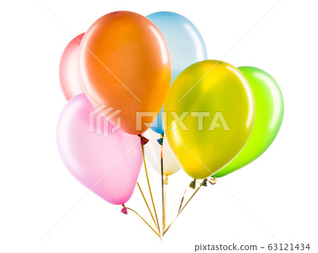 Set of multicolored helium balloons. Element of decorations for party. 63121434