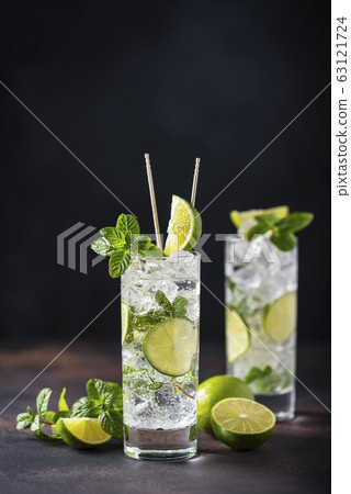 mojito with lime, mint  and ice 63121724