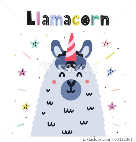 Llamacorn cute card. Funny print with llama - unicorn 63122361