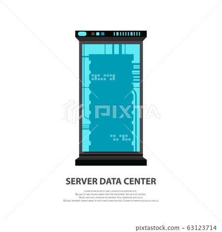 Cartoon server data center icon in flat style isolated on white. Big data computer rack for cloud workstation. Vector illustration Cartoon server data center icon in flat style isolated on white. Big data computer rack for cloud workstation. Vector illustration 63123714