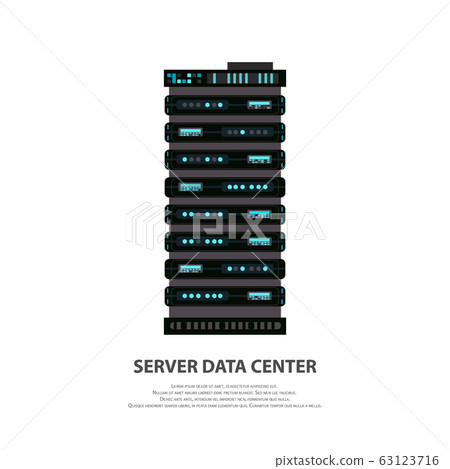 Cartoon server data center icon in flat style isolated on white. Big data computer rack for cloud workstation. Vector illustration 63123716