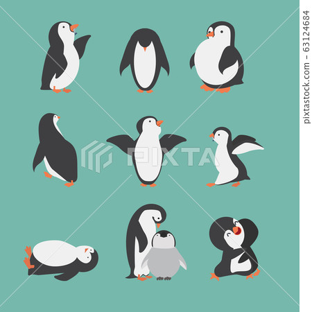 Cute penguin characters in different poses set Cute penguin characters in different poses set 63124684