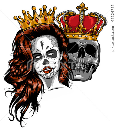 King and queen of death. Portrait of a skull with a crown. 63124755