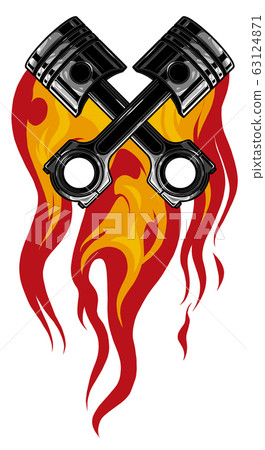 crossed engine pistons, banner and flame tattoo design vector crossed engine pistons, banner and flame tattoo design vector 63124871