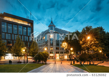 Oslo, Norway. Night View Of Stortingsgata Street. Centrum District In Summer Evening Oslo, Norway. Night View Of Stortingsgata Street. Centrum District In Summer Evening 63126082