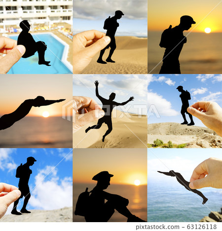 collage of different silhouettes of a young man collage of different silhouettes of a young man 63126118