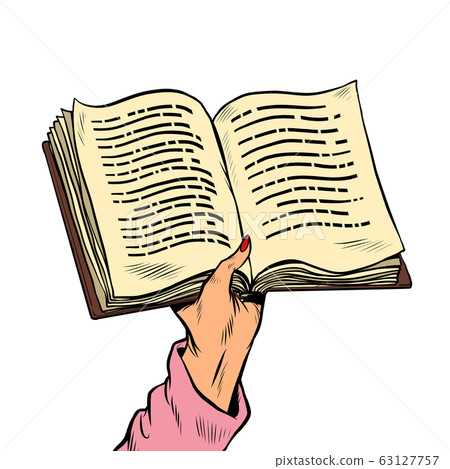 An open book in his hand. Reading and knowledge An open book in his hand. Reading and knowledge 63127757