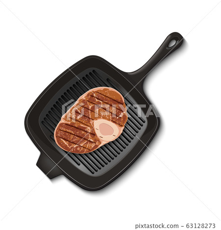 pan with raw meat top view pan with raw meat top view 63128273