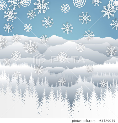Vector winter landscape in paper cut style with - Stock Illustration ...