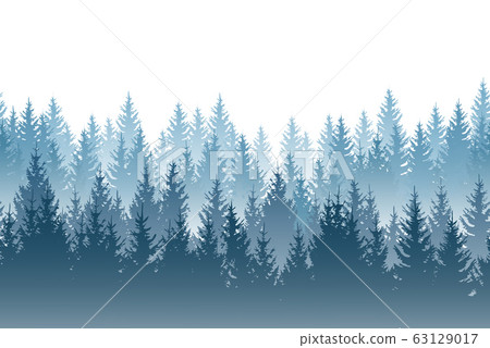 Vector Misty Forest Landscape With Detailed Blue Stock Illustration