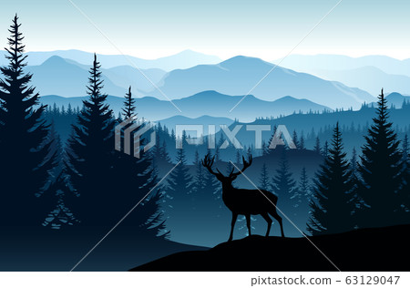 Vector blue landscape with silhouettes of misty Vector blue landscape with silhouettes of misty 63129047