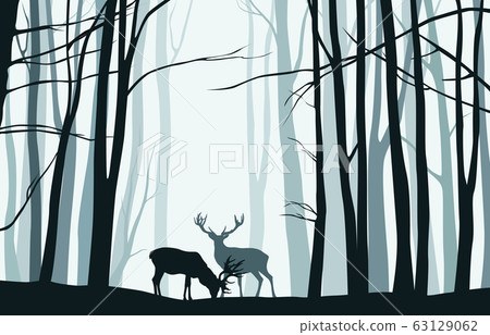 Forest landscape with blue silhouettes of trees 63129062