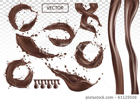 3D realistic illustration splashings chocolate for design label, cocoa butter, chocolate paste and chocolate drops on transparent background. Set vector illustration. 3D realistic illustration splashings chocolate for design label, cocoa butter, chocolate paste and chocolate drops on transparent background. Set vector illustration. 63129508