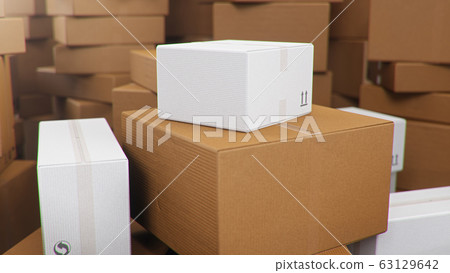 3D illustration background of cardboard boxes. Heap of cardboard boxes for the delivery of goods, parcels. Warehouse filled with boxes. Packages delivery, parcels transportation system concept. 3D illustration background of cardboard boxes. Heap of cardboard boxes for the delivery of goods, parcels. Warehouse filled with boxes. Packages delivery, parcels transportation system concept. 63129642