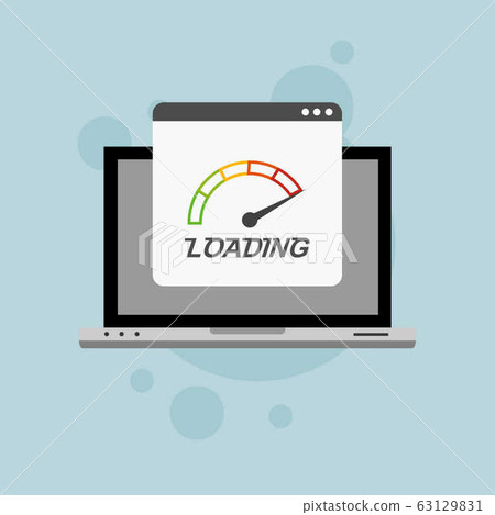 Laptop browser with speedometer test showing 63129831