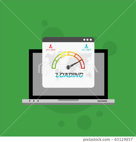 Laptop with speed test on the screen. Flat design - Stock Illustration ...