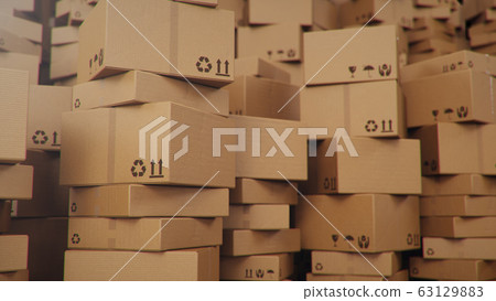 3D illustration background of cardboard boxes. Heap of cardboard boxes for the delivery of goods, parcels. Warehouse filled with boxes. Packages delivery, parcels transportation system concept. 3D illustration background of cardboard boxes. Heap of cardboard boxes for the delivery of goods, parcels. Warehouse filled with boxes. Packages delivery, parcels transportation system concept. 63129883