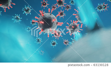 3D illustration, abstract pathogen as a type of flu - H1N1, hepatitis viruses, influenza virus, flu, aids. Virus abstract background. Virus infects human cells. Infection causing chronic disease. 3D illustration, abstract pathogen as a type of flu - H1N1, hepatitis viruses, influenza virus, flu, aids. Virus abstract background. Virus infects human cells. Infection causing chronic disease. 63130128