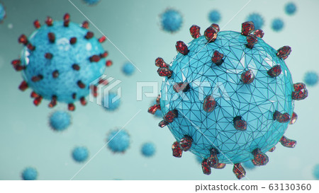3D illustration, abstract pathogen as a type of flu - H1N1, hepatitis viruses, influenza virus, flu, aids. Virus abstract background. Virus infects human cells. Infection causing chronic disease. 63130360