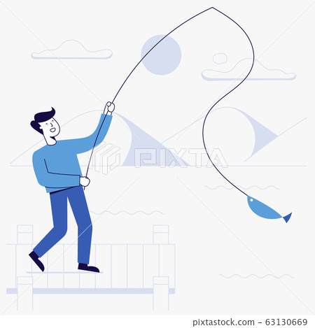 young man fishing at lake. 63130669