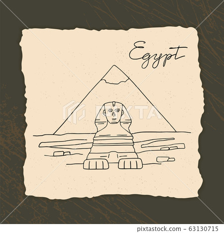 Vector icon of Great Sphinx of Giza isolated on the hand-drawn vector illustration of the pyramids. 63130715
