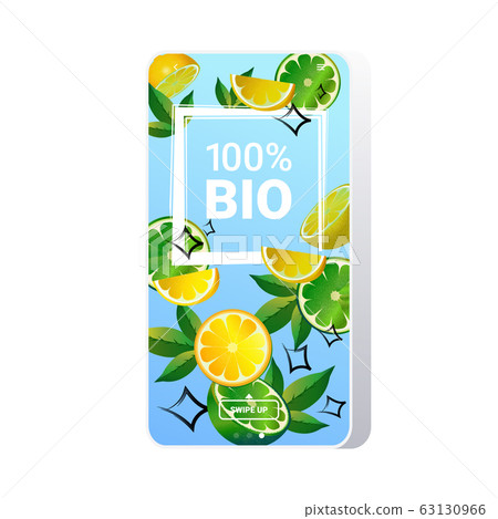 natural healthy organic product fresh food online mobile app smartphone screen lime lemon background copy space natural healthy organic product fresh food online mobile app smartphone screen lime lemon background copy space 63130966
