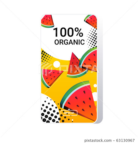 natural healthy organic product fresh food online mobile app smartphone screen walermelon background copy space 63130967
