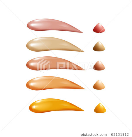 Collection of liquid foundation, osmetic concealer smear strokes, tone cream smudged isolated texture on white background. 63131512