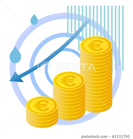 Euro coin and falling arrow 63131791