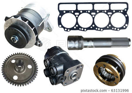 Auto spare parts car on the white background. Set with many isolated items for shop or aftermarket. 63131996