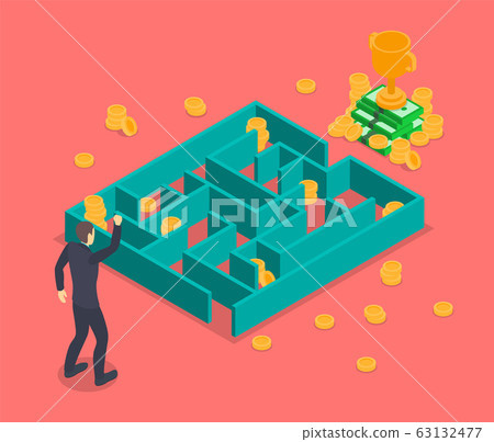 Business Labyrinth Solution Concept 3d Isometric View. Vector 63132477
