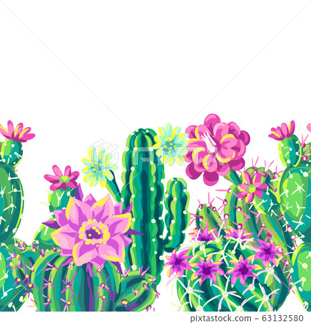 Seamless pattern with cacti and flowers. - Stock Illustration [63132580 ...