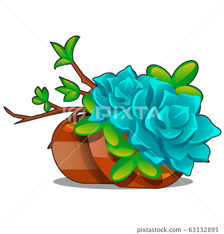 Clay flower pots with a composition of twigs and succulents isolated on a white background. Home potted plants. Vector cartoon close-up illustration. 63132895