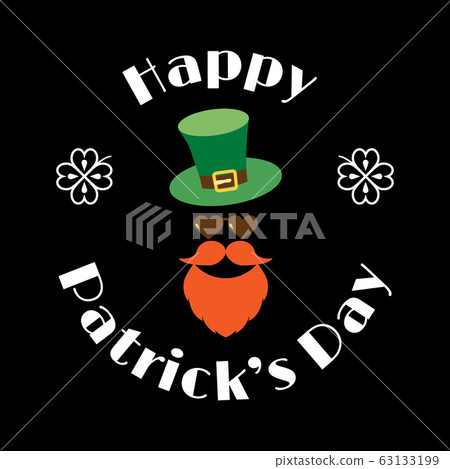 Happy Patrick's Day vector illustration. Festive design. Text in a stylish frame on a black background. Design of banner, poster, flyer, postcard, greeting card. Isolated colored elements on backdrop. 63133199