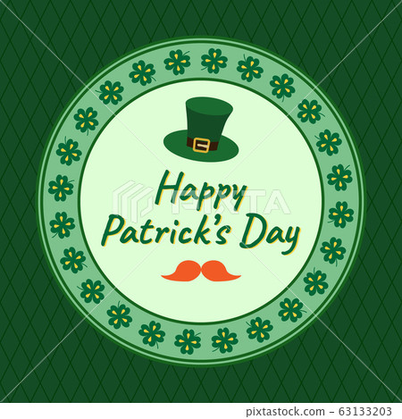 Vector illustration for St. Patrick's Day festive frame pattern. Text in a stylish frame on a modern background. Design of banner, poster, flyer, greeting card. Isolated bright elements on backdrop. 63133203