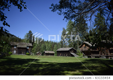 Njardarheimrn/Norway - 20/09/2019: Viking ancient village, old houses in Norway Njardarheimrn/Norway - 20/09/2019: Viking ancient village, old houses in Norway 63133454