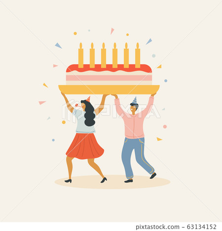 people with a large cake and candles vector illustration people with a large cake and candles vector illustration 63134152