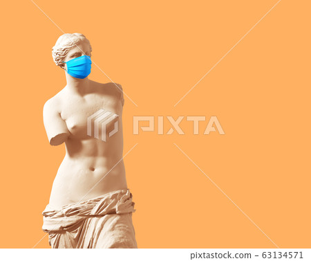 3D Model Aphrodite With Medical Mask On Yellow Background 3D Model Aphrodite With Medical Mask On Yellow Background 63134571