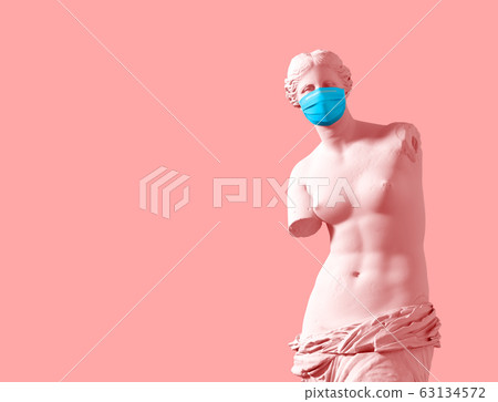 3D Model Aphrodite With Medical Mask On Pink Background 3D Model Aphrodite With Medical Mask On Pink Background 63134572