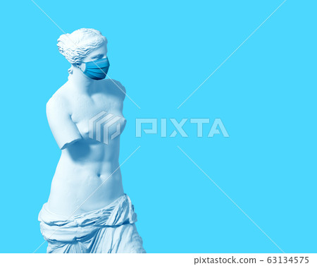 3D Model Aphrodite In Medical Mask Over Blue Background 3D Model Aphrodite In Medical Mask Over Blue Background 63134575