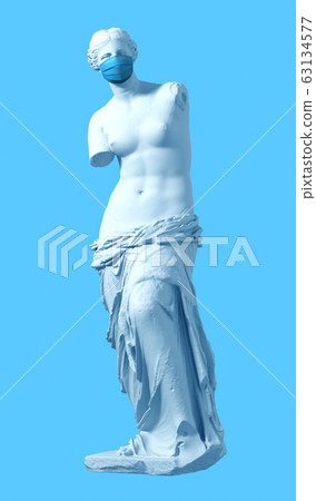 3D Model Aphrodite With Medical Mask On Blue Background 3D Model Aphrodite With Medical Mask On Blue Background 63134577