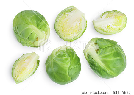 Brussels sprouts isolated on white background with clipping path and full depth of field. Top view. Flat lay Brussels sprouts isolated on white background with clipping path and full depth of field. Top view. Flat lay 63135632