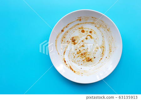 Dirty dish on white background. Copy space 63135913